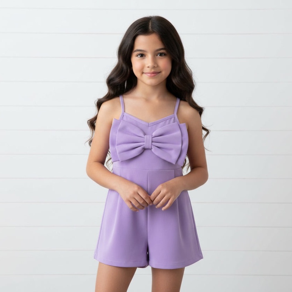 Girl's Purple Bow Embellished Romper, NWT